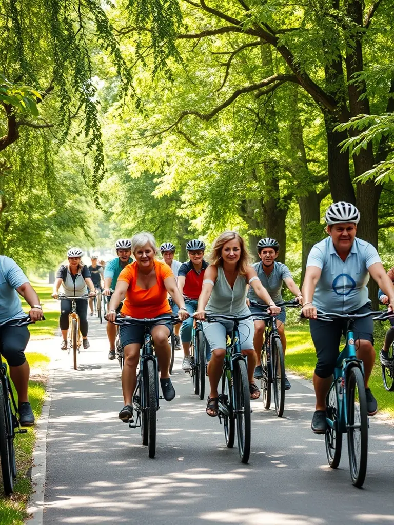 A diverse group of cyclists participating in an adaptive cycling program offered by VELO CLUB VALLEE VERTE, highlighting the club's inclusivity and commitment to making cycling accessible to everyone.