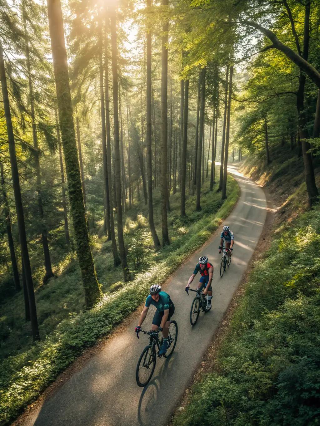 A group of cyclists participating in a guided tour through the Vallée Verte, led by a club instructor, showcasing the scenic beauty and promoting local tourism.